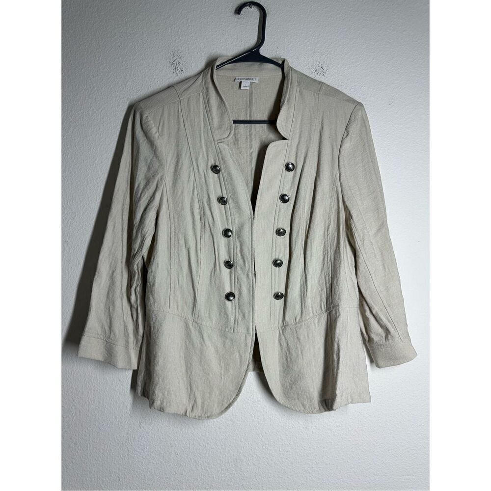 Roz & Ali Women’s Bohemian Jacket Blazer Gray Trim Buttons Size L